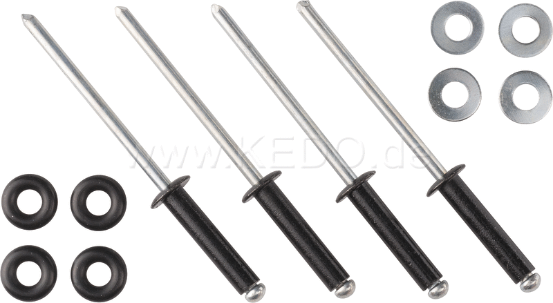 Kedo Rivet Set, Black, compl. with O-ring + Washers, for Sprocket Cover Repair, 12 Pcs. | 60610S