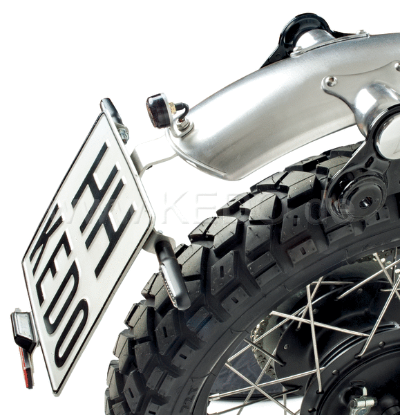 Kedo License Plate Bracket 'GibbonSlap' style, Stainless, incl Mounting material. (Additional Equipment : License Plate Lamp 62021, 63022 Stay Indicator) | 62023