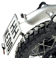 Kedo License Plate Bracket 'GibbonSlap' style, Stainless, incl Mounting material. (Additional Equipment : License Plate Lamp 62021, 63022 Stay Indicator) | 62023