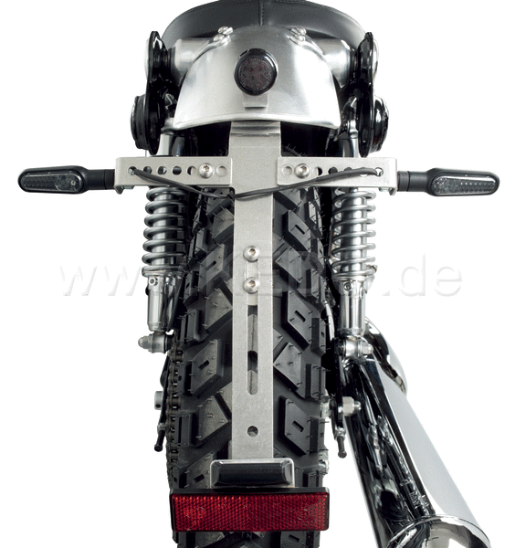 Kedo License Plate Bracket 'GibbonSlap' style, Stainless, incl Mounting material. (Additional Equipment : License Plate Lamp 62021, 63022 Stay Indicator) | 62023