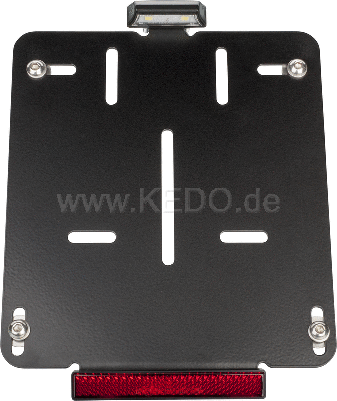 Kedo Universal License Plate incl E-approved LED license plate light + reflector, 2mm aluminum black coated, fits Euro license plates 180x200mm | 63006