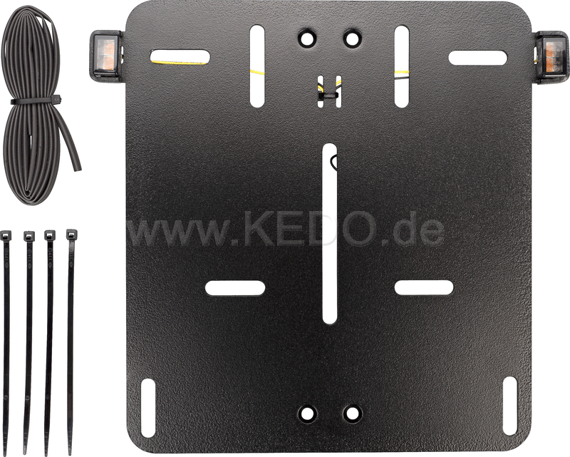 Kedo System Number Plate Pad with Integrated e-approved indicators, aluminum black powder-coated, for Euro license plates 18x20cm | 63025