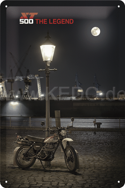Kedo Retro Sheet Metal Sign 'XT500 Harbor', size 20x30cm, embossed, 4 mounting holes, 4-fold stamped subject | 80163