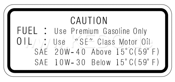 Kedo Service'- Decal, FUEL OIL (5Z, 20W-40/15 ° C / 59 ° F, 10W-30/15 ° C / 59 ° F) | 90100