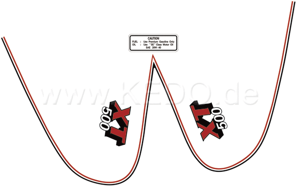 Kedo Fuel Tank Decal XT500'80, Red / Black / White, complete Set LH / RH, overcoatable | 91435