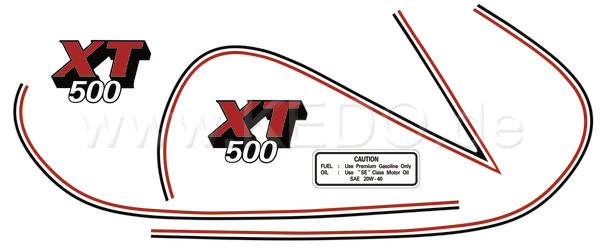 Kedo Fuel Tank Decal XT500'80, Red / Black / White, complete Set LH / RH, overcoatable | 91435