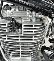 Kedo Twin Feed Oil Line Kit 'Vintage' with Steel-Braided Oil Line and Silver Anodized aluminum block with fins, Complete Kit | 92105