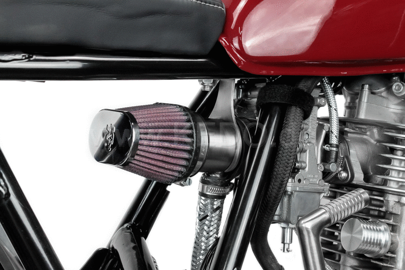 Kedo Air Filter Mounting / Air Intake Tract- Extension for Racing Air Filter (54mm, E.G. item 91372), stainless steel, with black engine ventilation pants | KTH-10049
