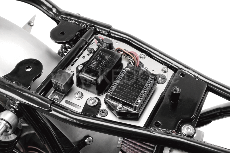 Kedo Electronic System "Evolution", aluminum black coated, electrical mounting plate for free frame triangle, mounting holes for standard- or Motogadget components | KTH-10057
