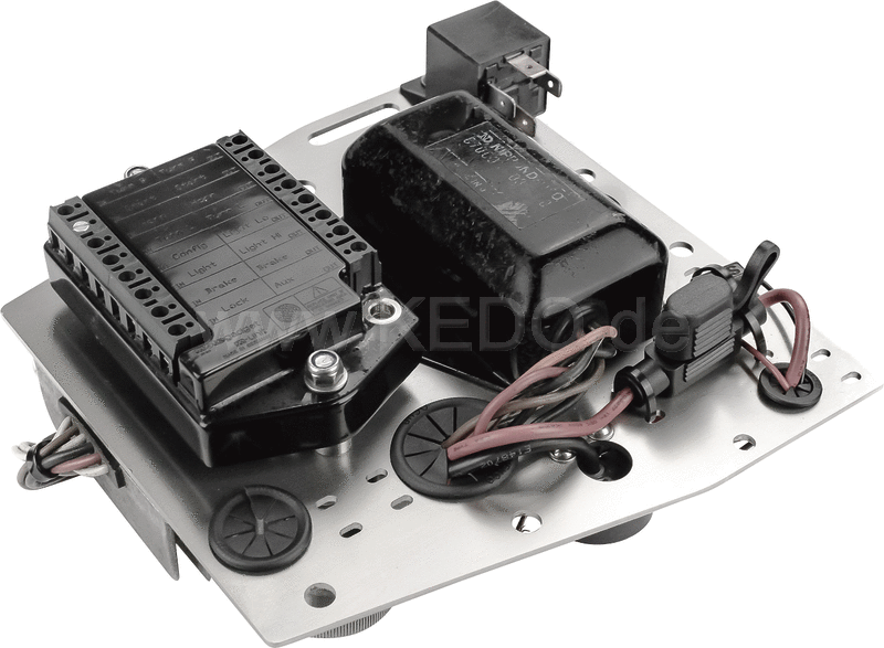 Kedo Electronic System "Evolution", aluminum black coated, electrical mounting plate for free frame triangle, mounting holes for standard- or Motogadget components | KTH-10057