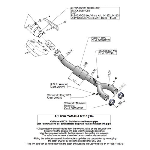 Leovince CAT ELIMINATOR (LINK PIPE) Racing Use Only for YAMAHA MT-10/FZ-10/MTN1000 (2016-2019) | 8082