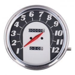MCS FL Speedometer, 62-67 Electra Face, Black/Silver. 1:1 Mph