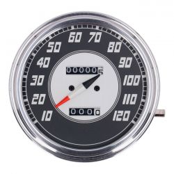 MCS FL Speedometer, 46-47 Face, Silver/Black. 1:1 Mph