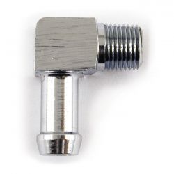 MCS Oil Line Fitting, 90 Degree. 1/8-27 Npt To 5/16". Chrome