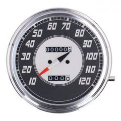 MCS FL Speedometer, 46-47 Face, Silver/Black. 2:1 Mph