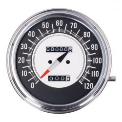 MCS FL Speedometer, 68-72 Face, Black/Silver. 1:1 Mph