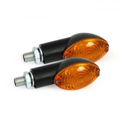 MCS Cateye Mini Turn Signals 20mm Stem, Black With Amber Lens