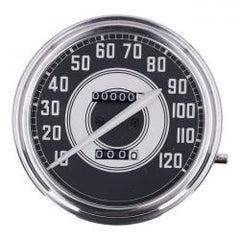 MCS FL Speedometer, 41-45 Face, Silver/Black. 2:1 Mph