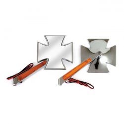 MCS Matese Cross Mirror Set, With Built-In Turn Signals. Chrome