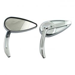 MCS Retro Teardrop Mirror Set. Chrome, Aluminum Grooved Stem