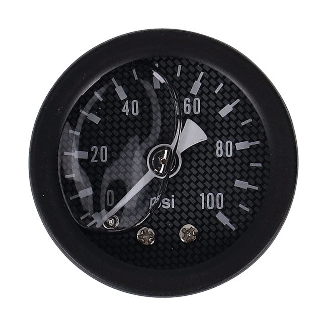 oil pressure gauge, 0-100 PSI. Black housing