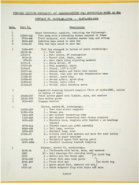 ASSY/UNCRATING PROCEDURE 1942 WLA