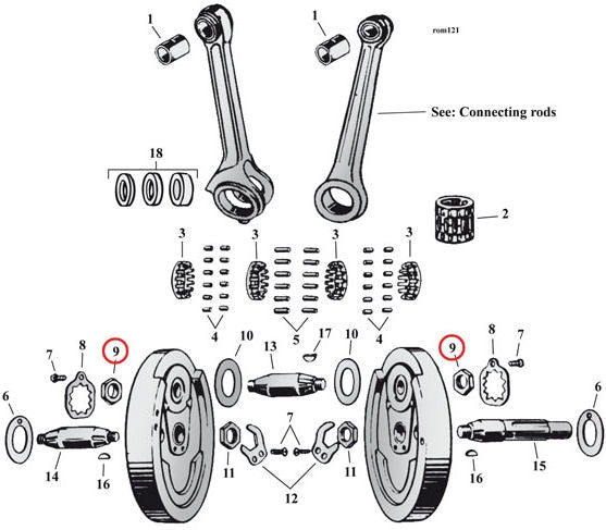 Nut, crankpin. 37-73 45" Flathead