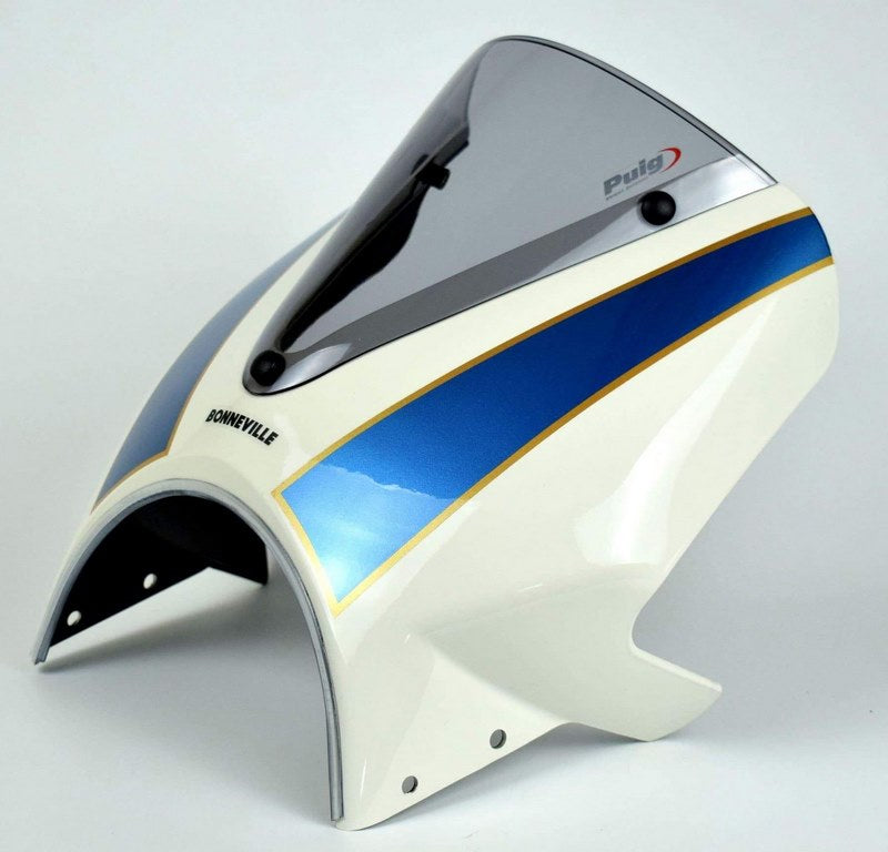 Pyramid Fly Screen | Fusion White & Aegean Blue | Triumph Bonneville T100 2016> | 26002D