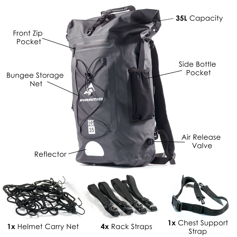 Waterproof 35L Motorcycle Backpack Black