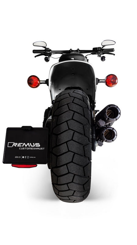 2X Custom Exhaust Ø 102 mm, Without Catalytic Converter, With Can-Bus Actuated Sound System - Asc, Stainless Black, Endcap Short Cut V1 2 Pcs., Alloy Chrome