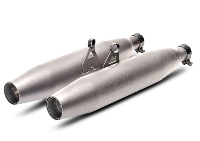 Racing Slip On Tapered Muffler Sport Exhaust, Left/Right Ø 84 mm, No Catalytic Converter, Stainless Matt, No EC- Approval