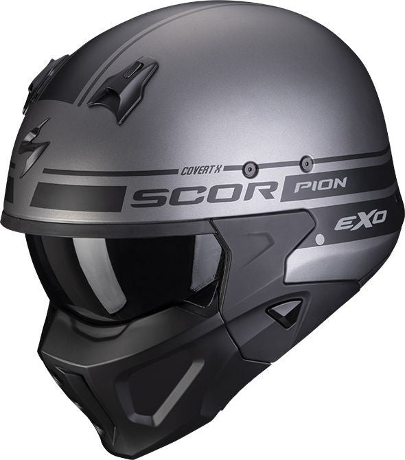 Scorpion Exo Modular Helmet Covert X Tussle Silver Matt Black | 86-395-232