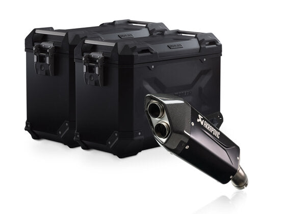 SW MOTECH TRAX ADV aluminium case system + Akrapovic. Black. 45/45 l. BMW R 1300 GS (23-). | KFT.07.975.72001/B