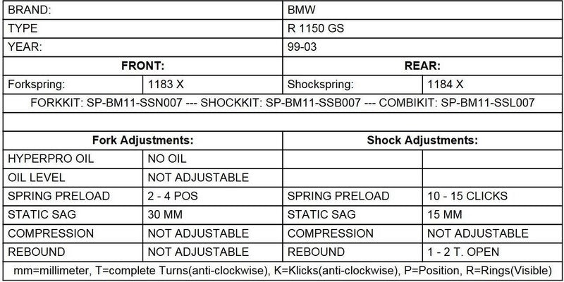 TOURATECH Progressive replacement springs for front and rear shock absorber BMW R1150GS 1999-2003 "Original BMW shocks" | 01-040-5861-0