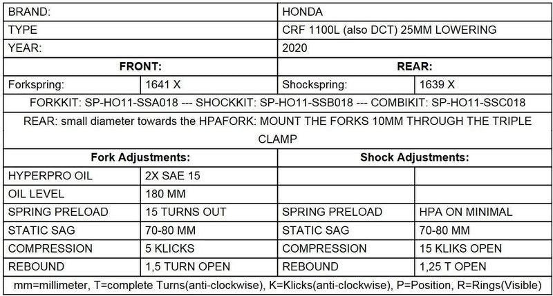 TOURATECH Height lowering KIT -25mm, for Honda CRF1100 Africa Twin from 2020 replacement springs | 01-403-5842-0