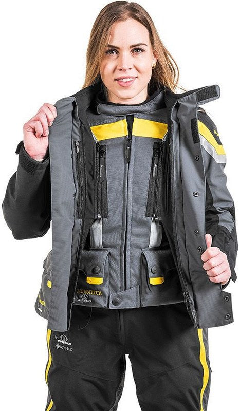 TOURATECH Compañero World Traveller, jacket women, Color: Yellow-Gray, Size: 36 | 01-510-3236-0