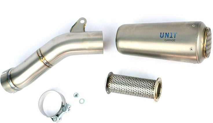 Unit Garage Low Pipe in titanium + Support | COD. 1611LowT+2023
