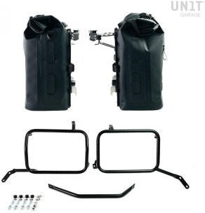 Unit Garage Two Khali side panniers in TPU 35L - 45L + Pair of aluminium plates with Inox Subframe Moto Guzzi V85TT | 2xUG002-AL0C-2252-BL