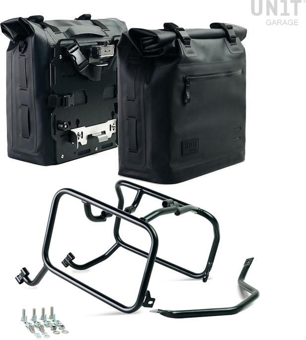Unit Garage Two Khali side panniers in TPU 35L - 45L + Pair of aluminium plates with HUSQVARNA frame | 2xUG002-AL0C-3005