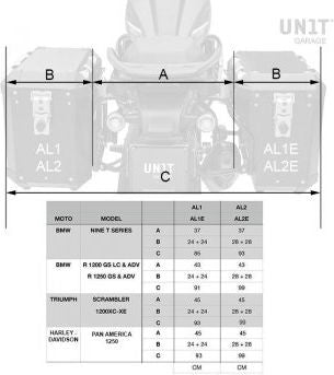 Unit Garage Pair of aluminium Panniers Atlas 40L+34L with Inox Subframe HD Pan America | AL1C-BL-3306-BL