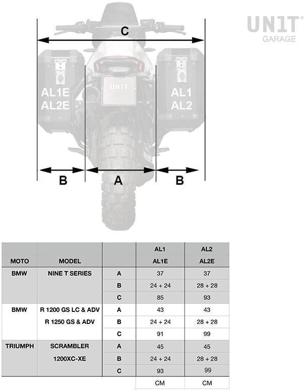 Unit Garage Aluminium Pannier Atlas 47L with Right Inox Subframe NineT-Series | ug-AL2-BL-1687