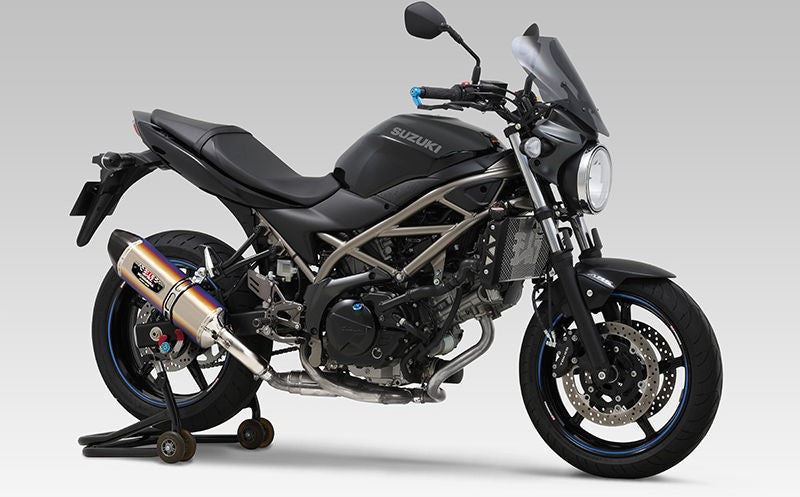 Yoshimura JMCA Slip-On R-77J SV650/SV650X 22 (ABS), Titanium Blue cover, Carbon end | 110-119-5W80B