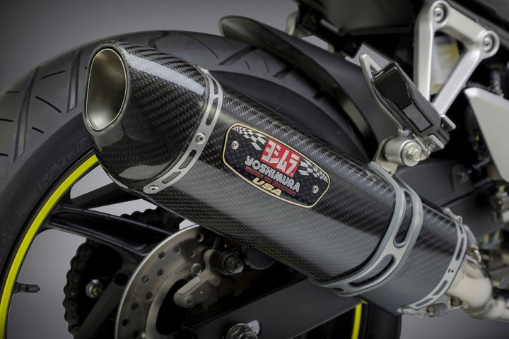 Yoshimura USA CBR300R 15-22/Cb300F 15-16 Race R-77 Stainless Slip-On Exhaust, W/ Carbon Fiber Muffler | 123002J220