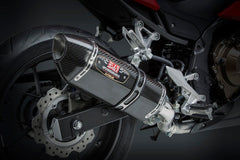 Yoshimura USA CBR500R 16-18/Cb500F 16-18 R-77 Stainless Slip-On Exhaust, W/ Carbon Fiber Muffler | 12551E0220