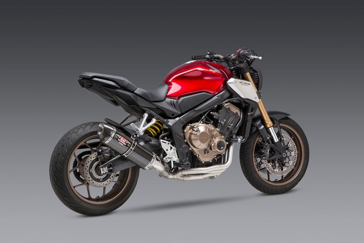 Yoshimura USA CBR650F 14-18/Cb650F 18/Cb650R 19-20 Race R-77 Stainless Full Exhaust, W/ Carbon Fiber Muffler | 12651AJ220