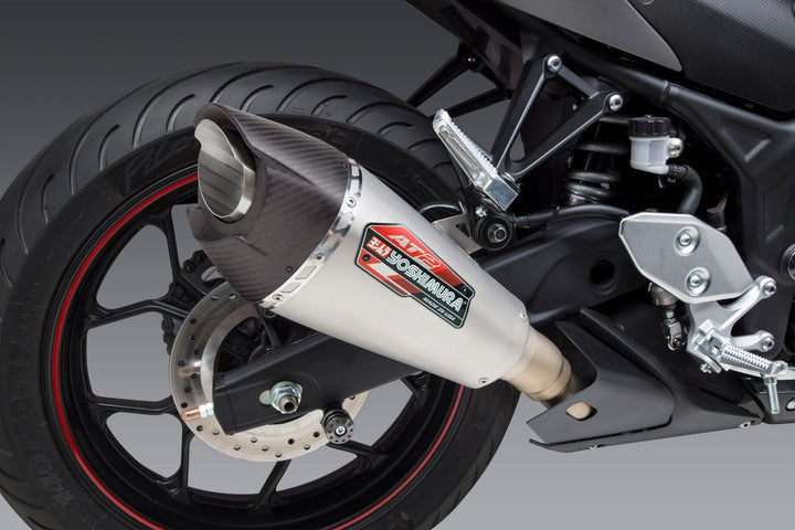 Yoshimura USA YZF-R3 15-22 / Mt-03 20-22 At2 Stainless Slip-On Exhaust, W/ Stainless Muffler | 13320BP523